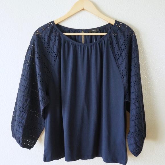 NWT J. Crew Long-Sleeve Eyelet Top - Picture 4 of 7
